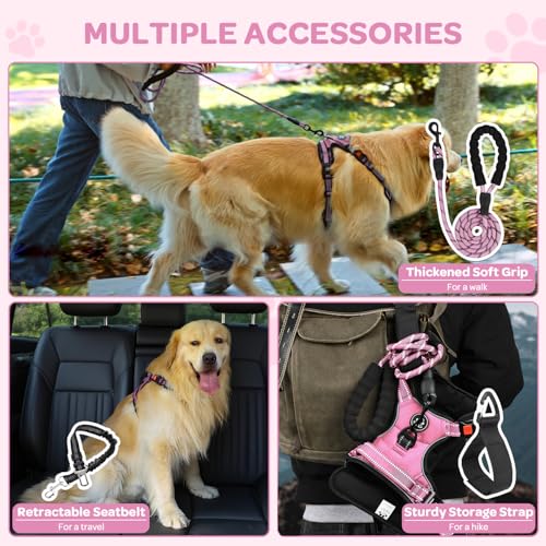 FURRYFECTION Plaid Dog Harness for Large Dogs, Reflective No Pull Adjustable Pet Vest with Front Clip, Leash, Easy Control...