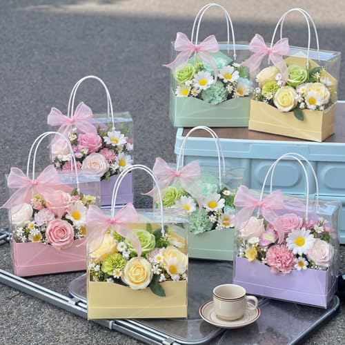 Resurhang 8 Set Flower Gift Boxes for Arrangement Mother's Day Flower Bags with Envelope Gift Boxes Clear plastic Bags wit...
