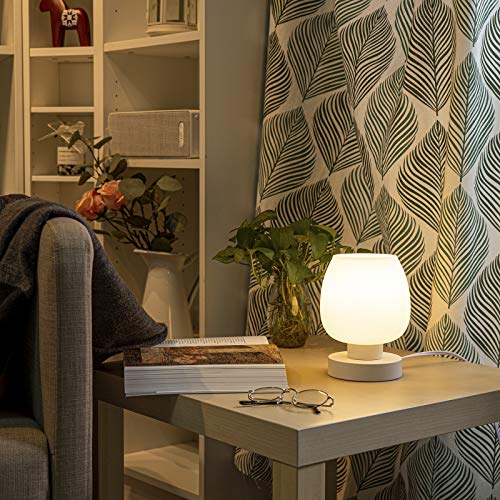 ONEWISH Small Bedside Lamp for Bedroom, 3-Way Dimmable Touch Control, 600 Lumen Bright Opal Glass Shade, 7.5 Inch Ultra Co...