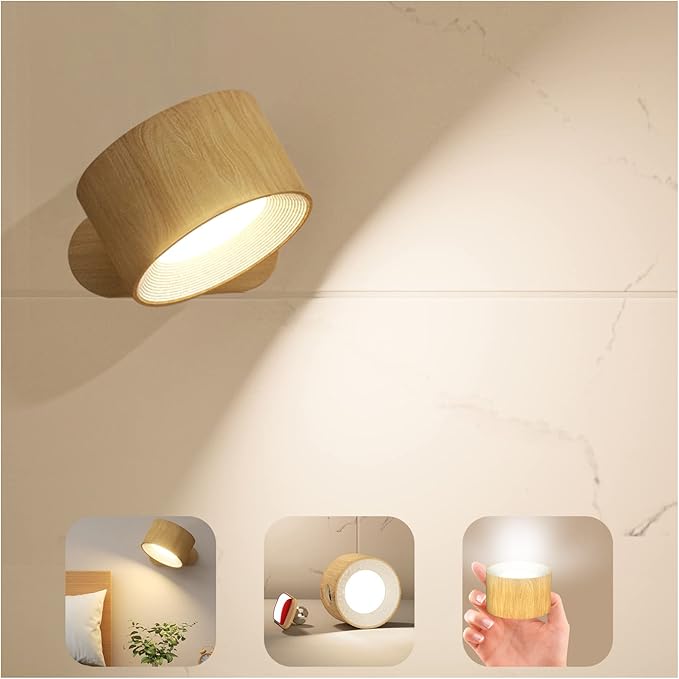 Koopala LED Sconces, Wall Mounted Lamps with Rechargeable Battery Operated USB Port 3 Color Temperatures & 3 Brightness Le...