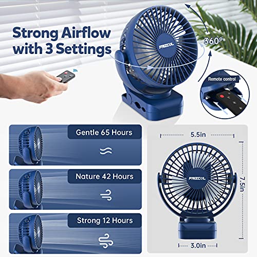 Clip on Fan 65 Hours Portable Desk Fan Rechargeable with LED Lights & Hooks 12000 Capacity Battery Operated Fan with Clips...