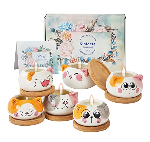 Kinforse Scented Candles - 6 Pack Novelty Gifts for Women's Birthday, Unique Cat-Themed Presents