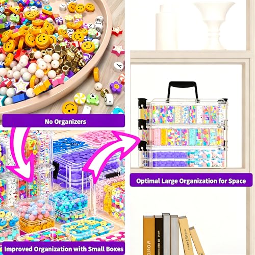 VANSUNS Bead Organizer Box 58 Pcs, 3-Tier Stackable Storage Box, and 3 Different Container Sizes Small Plastic Containers ...