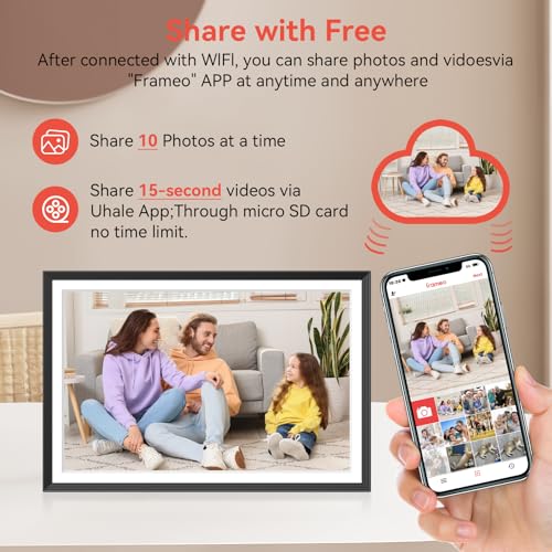 Frameo 10.1 inch Digital Picture Frame, Smart WiFi Digital Photo Frame with 32G Memory, HD Touch Screen, Auto-Rotate, Slid...
