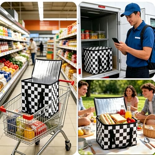 WFZK Insulated Reusable Grocery Bags, XX Large Thermal Cooler Bag, Heavy Duty Stand Up Insulation Tote, Keep Hot & Cold fo...