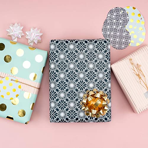 MAYPLUSS Wrapping Paper Set - Mini Roll with Bow & Ribbon & Gift Tags & Stickers - 17 inch X 120 inch Per roll - Pink Gold...