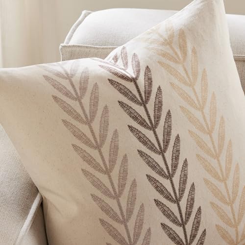 YZJZEDS 100% Cotton Farmhouse Leaves Throw Pillow Covers Set of 2, 18x18 Inch Mixed Beige Pastoral Decorative Print Cushio...