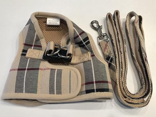 PUPTECK Soft Mesh Dog Harness Small Sized and Leash Set Step-in Plaid Puppy Padded No Pull Vest Harness for XS Dogs Cats O...