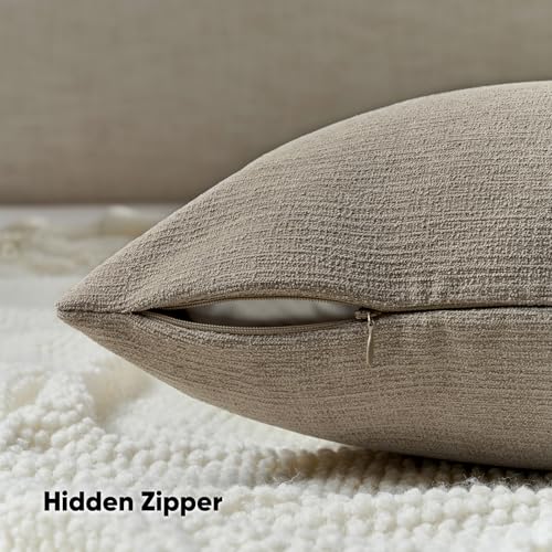 FUTEI Coffee Chenille Decorative Throw Pillow Covers 18x18 Inch Set of 2,Soft Cozy Faux Linen Textured Cushion Case,Farmho...