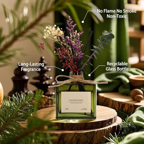 GAGINGOOLD Reed Diffuser, 6.09 oz Earthy Sandalwood Scent Diffuser with Sticks & Dried Flowers, 120 Days Long Lasting diff...
