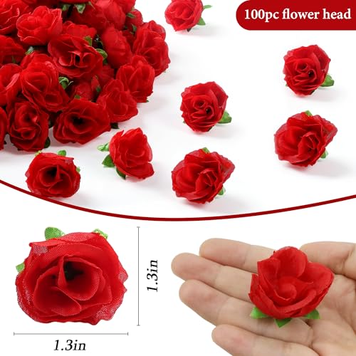 SITUMEIZI 100 Pcs 1.3 inches Mini Red Rose Head Fake Red Roses Artificial Flowers for Home DIY Flower Wall Mother's Day Pa...