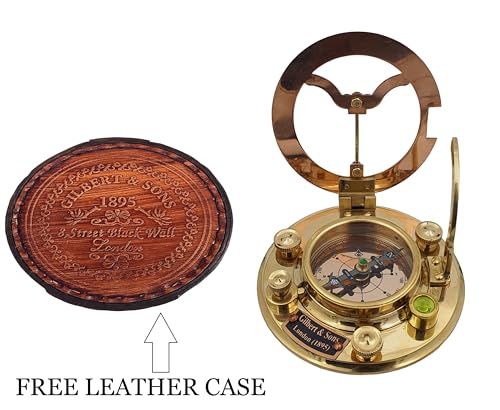 NETAEX Personalized Engraved Antique Brass & Copper Sundial Compass, Sundial Clock in Leather Box Gift Sun Clock Ship Repl...