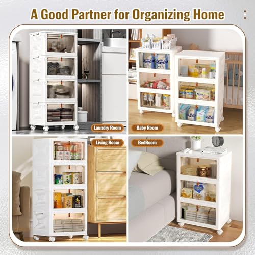 CTSNSLH 4 Tier Plastic Storage Bins and Boxes Organizer - Stackable with Lids for Bedroom, Living Room, Office - Foldable ...