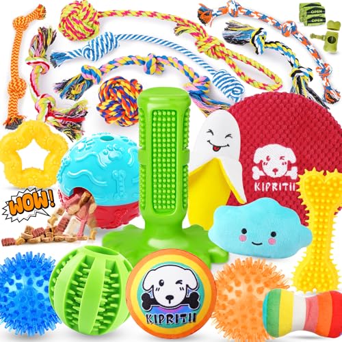 KIPRITII 25 Pack Various Dog Toys Set – Ideal for Teething, Entertainment & Interactive Play, Includes Puppy Toys, Rope To...