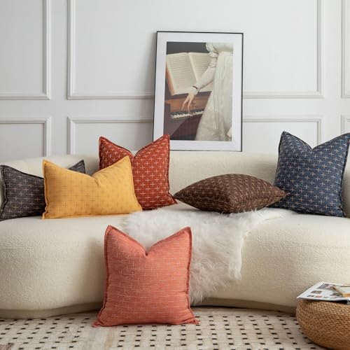 MANDIOO Pack of 2 Burlap Linen Throw Pillow Covers Woven Textured Modern Farmhouse Cushion Covers Pillowcase Decorative Co...