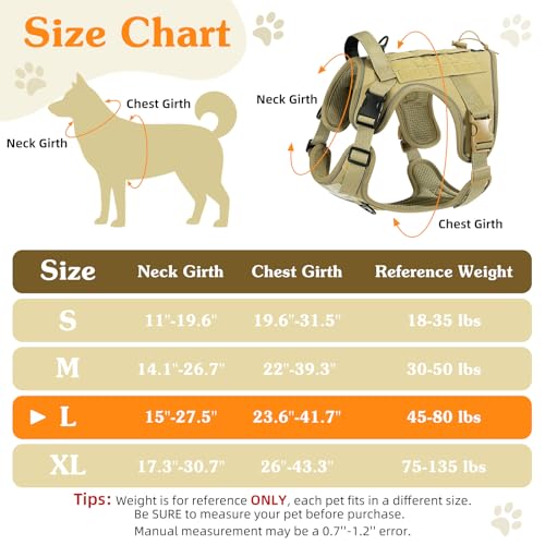 VavoPaw Heavy Duty Tactical Dog Harness for Large Dogs, No Pull Adjustable Pet Harness Reflective Service Training Easy Co...