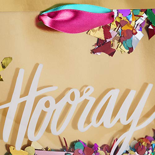 Hallmark Signature 7" Medium Gift Bag with Tissue Paper (Hooray; Gold with Pink, Teal, Purple Confetti) for Bridal Shower...