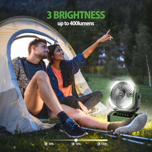 AddAcc 20000mAh Rechargeable Camping Fan - Battery Operated Fan with Light & Remote, Auto Oscillating, 4 Timer, 60 Hrs Wor...