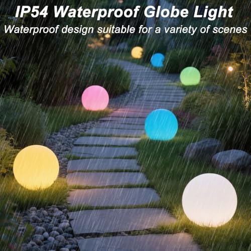 8-in Solar Globe Light Outdoor, Waterproof Solar Ball Light for Outside w/Remote, 16 RGB Color Changing Glowing Orb Lamp L...