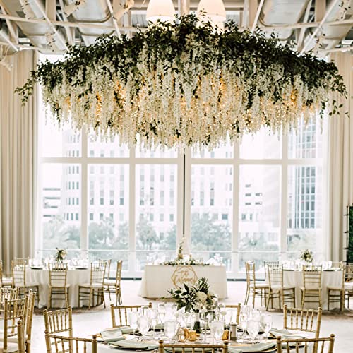 12Pcs Artificial Wisteria Flowers 3.6 Feet/Piece White Dense Artificial Fake Wisteria Vine Ratta Hanging Garland Silk Flow...