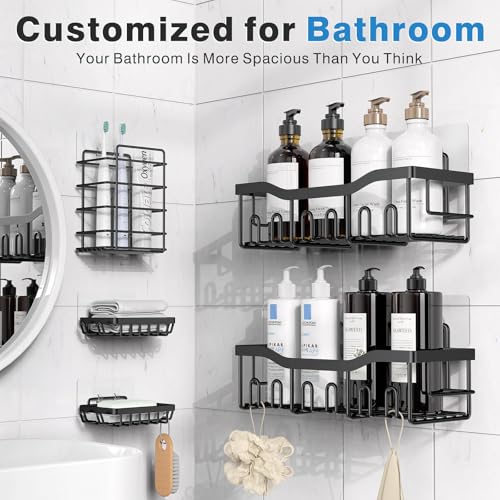 EUDELE Adhesive Shower Caddy, 5 Pack Rustproof Stainless Steel Bath Organizers With Large Capacity, No Drilling Shelves fo...