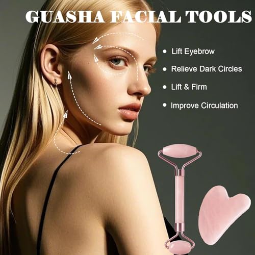 Facial Massage Tool and Roller Set, Facial Massager, Suitable for face, Wrinkle Improvement, Neck, arms, Eyes, Reduce Puff...