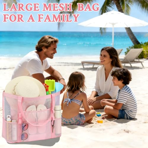 GYEUKHAM Mesh Beach Bag for Women, Sand-Resistant Pool Tote, 9 Pockets (1 Inner Zip), Foldable Family Travel Essentials