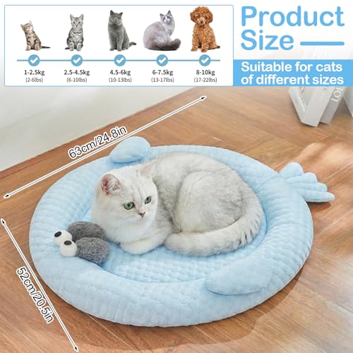 Hillban Cat Cooling Mat Fish Shaped Pet Cooling Mat for Cats or Small Dogs 24.8'' x 20.47'' Cat Cool Bed Soft and Comforta...