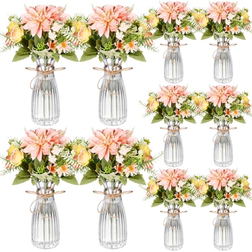 Reallnaive 30 Pack Artificial Flowers Table Centerpieces Decorations with Vase Wedding Mason Jar 20 Bundles Silk Floral Bo...