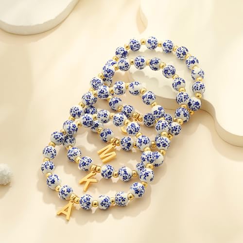 Maxcate Bead Charm Heart Initial Bracelet for Women Girls - 2PCS Flower Vintage Heart Initial Bracelet Teen Girls Gifts Ha...