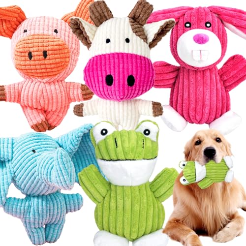 MRSOHRET 5 Pack Squeaky Dog Toys, Tough Stuffed Plush Puppy Tough Chew Toys, Durable Plush Animal Dog Toy for Large Small ...