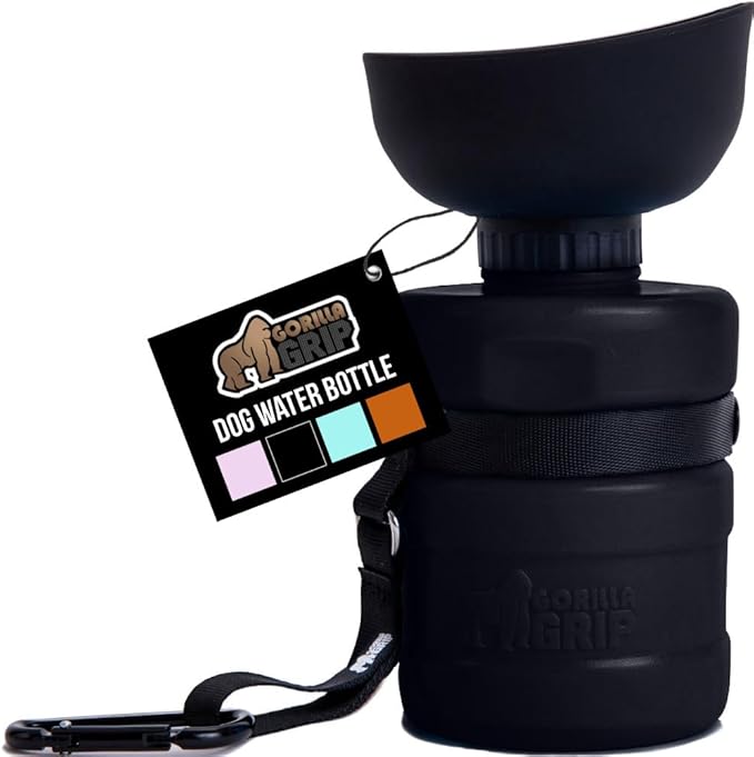 GORILLA GRIP Dog Water Bottle, Portable Water Bowl Dispenser for Dogs, 20 oz Leak Proof Pet Travel Squeeze Bottles Food Gr...
