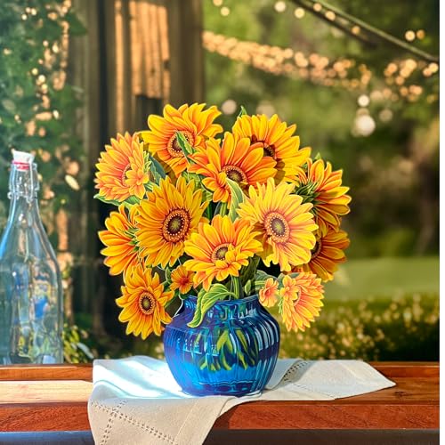 Freshcut Paper Pop Up Cards, Sunflowers, 12 Inch Life Sized Forever Flower Bouquet 3D Popup Greeting Card, Birthday Cards,...