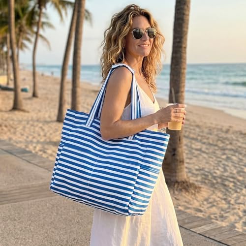 G4Free Beach Bag Waterproof Sandproof, Large Foldable Beach Tote with Zipper for Women, Pool Travel Swim Grocery Tote Bags