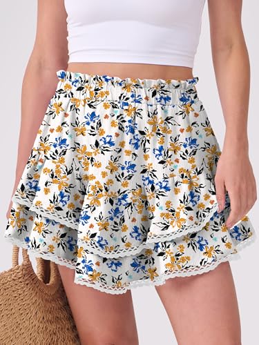 Caracilia Women Summer Flowy Mini Skirts Built in Shorts Casual Boho Ruffle Cute Tennis Skorts 2026 Beach Vacation Clothes