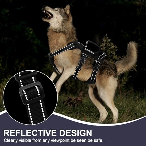 Escape Proof Dog Harness for Large Medium Sized Dogs Six Point Adjustable, Service Dog Vest Harness and Leash Set, No Pull...