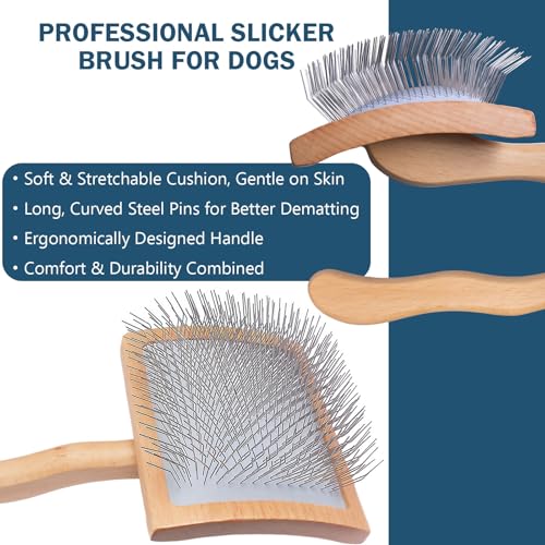 JENFOSLAN Slicker Brush for Dogs, Professional Dog Grooming Brush for Golden Doodle & Poodle - Deshedding Dog Brush for Me...