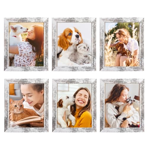 TWING 8x10 Rustic Picture Frames Set of 6 Distressed White Composite Wood Farmhouse Photo Collage Frame For Wall Decor Gal...