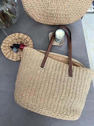 YXILEE Straw Bags For Women | M Size Travel Straw Totes Bag Woven Summer Handmade Shoulder Bag Handbag