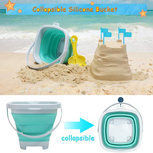 RACPNEL Beach Toys Sand Set for Kids, Collapsible Bucket and Shovels with Mesh Bag, Molds, Flags, Sandbox Kids Toddlers, T...