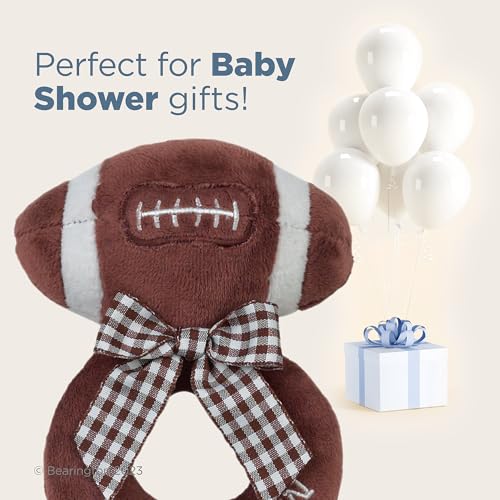 Bearington Baby Touchdown, 5.5 Inch Plush Stuffed Baby Football Soft Ring Rattle - Newborn Toys - Soft Rattle
