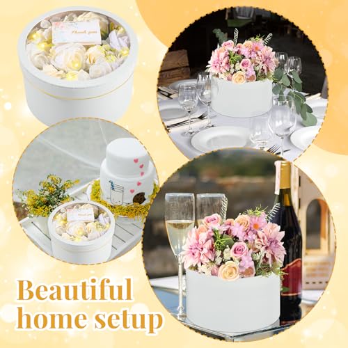 Nuenen 2 Pcs Round Gift Boxes with Lids Floral Foam LED Light Thank You Floral Greeting Cards Flower Arrangements Supplies...