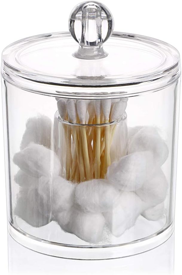 Hipiwe Cotton Ball and Swab Organizer with Lid Apothecary Acrylic Jar Makeup Qtip Organizer Bathroom Storage Canister Jar ...