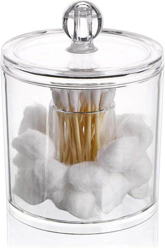 Hipiwe Cotton Ball and Swab Organizer with Lid Apothecary Acrylic Jar Makeup Qtip Organizer Bathroom Storage Canister Jar ...