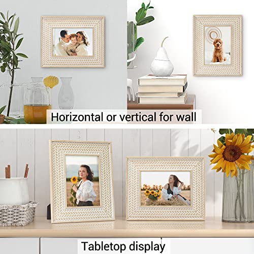 takfot 5x7 Boho Picture Frames 2 Pack Bohemian Rattan Decor Farmhouse Rustic Picture Frame Wood Photo Frames Living Room B...