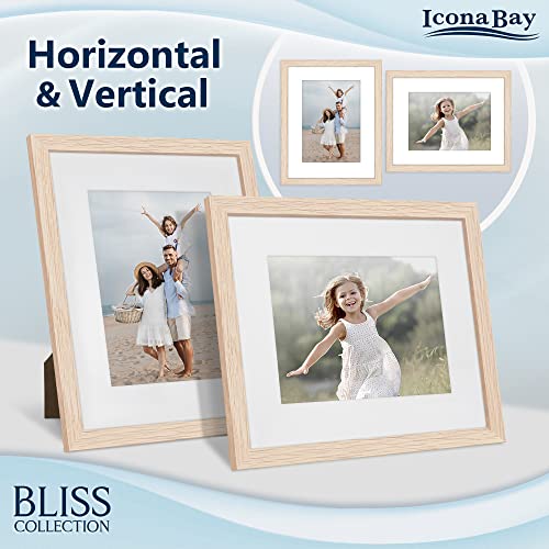Icona Bay - 8x10 Light Oak Picture Frame with Removable Mat for 5x7 Photo - Modern Style Engineered Wood Frame - Table Top...