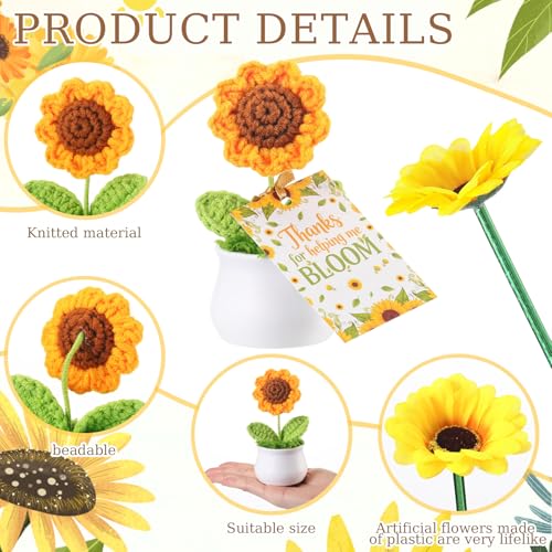 FunooFuno 8 Set Crochet Sunflower Pot with Artificial Flower Ballpoint Pen Bags Cards Ribbon Sunflower Floral Potted Plant...