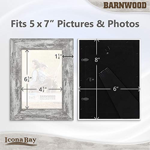 Icona Bay 5x7 Pony Gray Picture Frame, Country Rustic Style 5 x 7 Photo Frame, Table Top or Wall Mount, Barnwood Collection