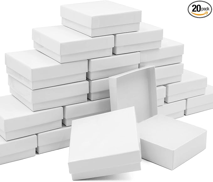 opaprain Cardboard Jewelry White Gift Boxes 20 Pack3.5×3.5×1 inches, its apply to displaying necklaces, rings, bracelets, ...