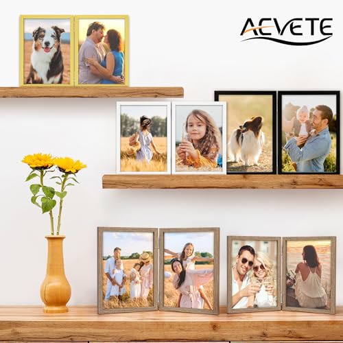 AEVETE 4x6 Picture Frames Double Hinged Wood Folding Photo Frames Vertical with Plexiglass Front, White